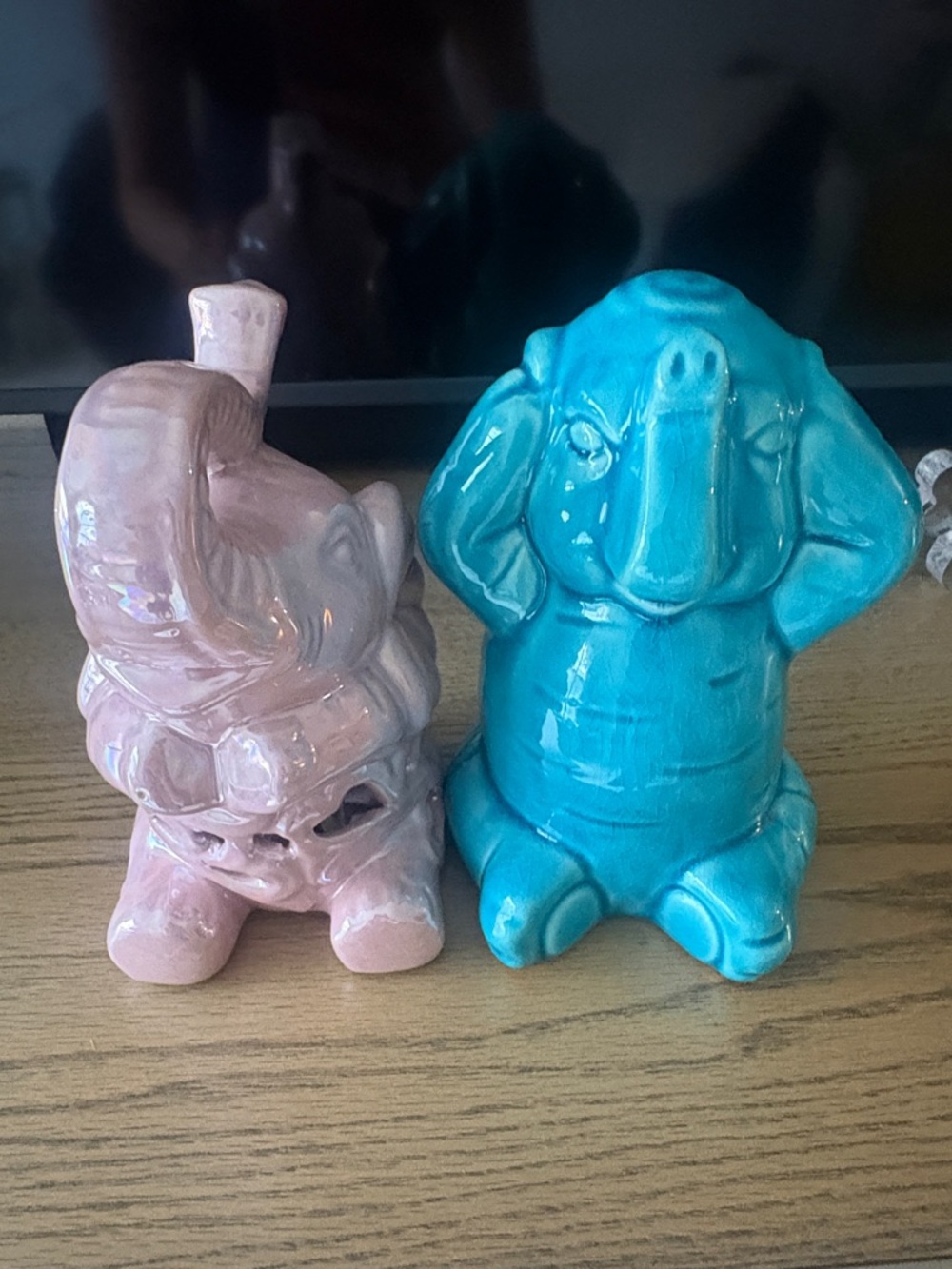 Ceramic Elephant Figurine - Blue and pink